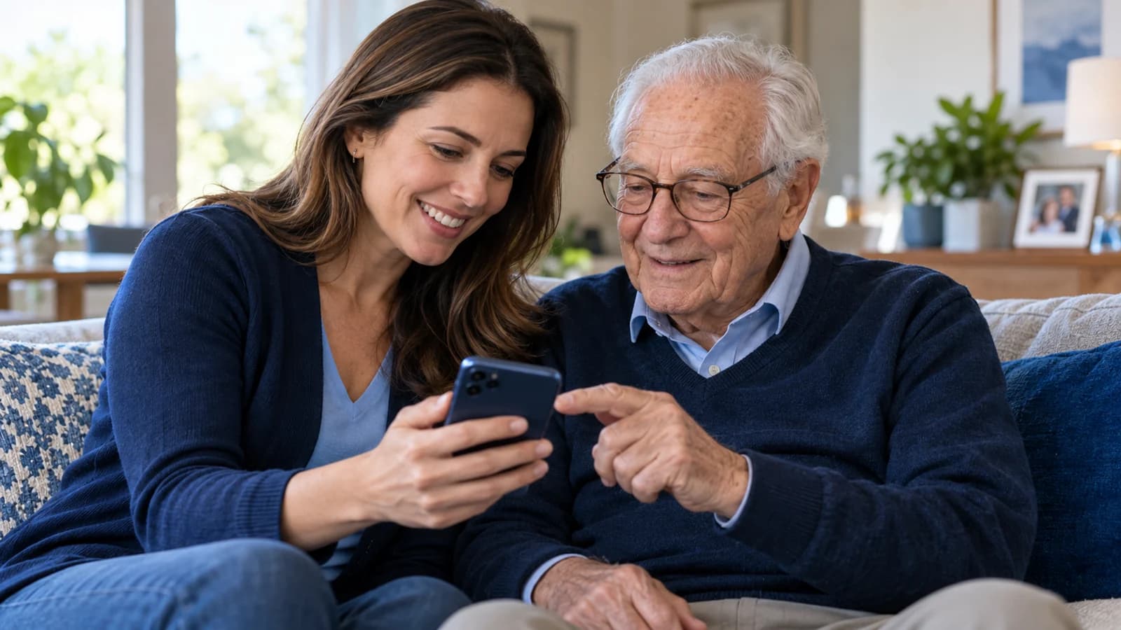 Illustrative family reviewing care updates