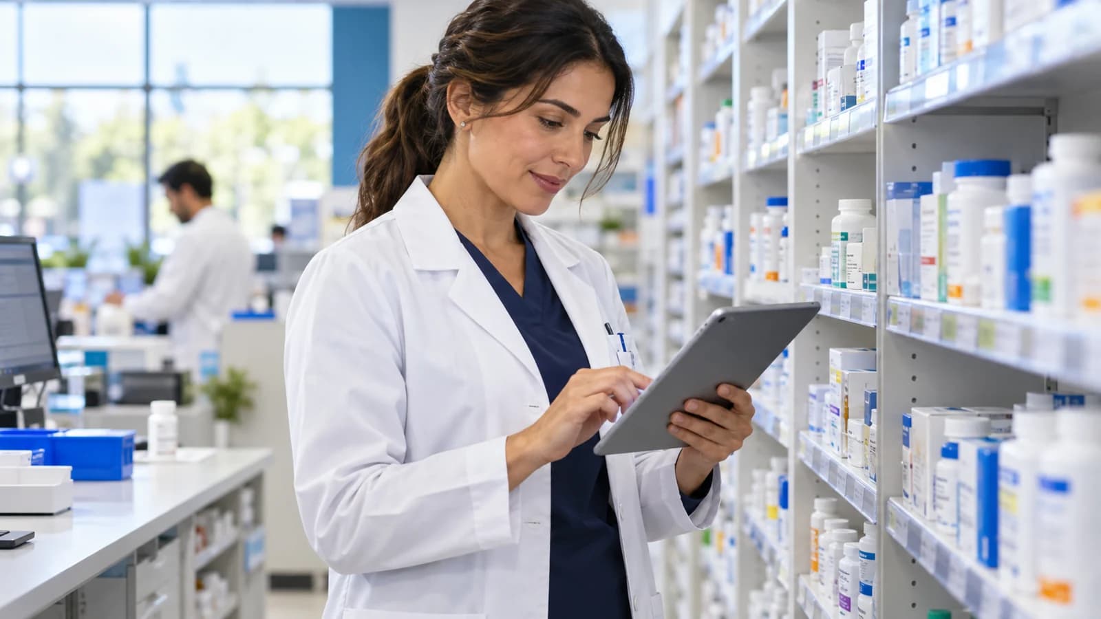 Illustrative pharmacist reviewing medication requests