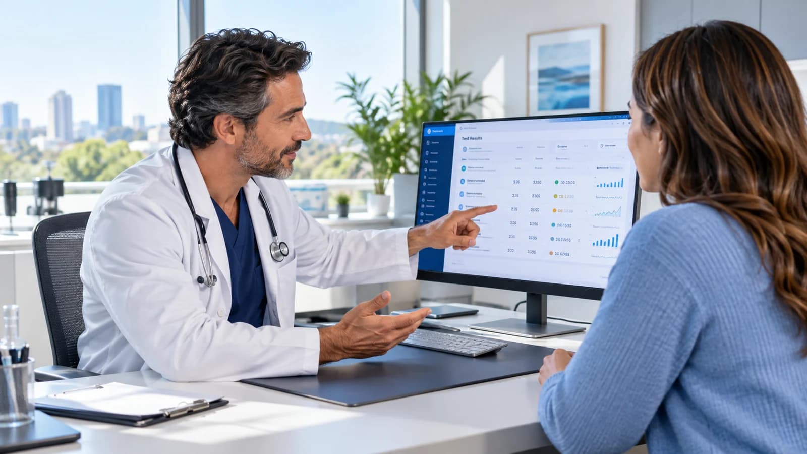 Illustrative clinician explaining released results