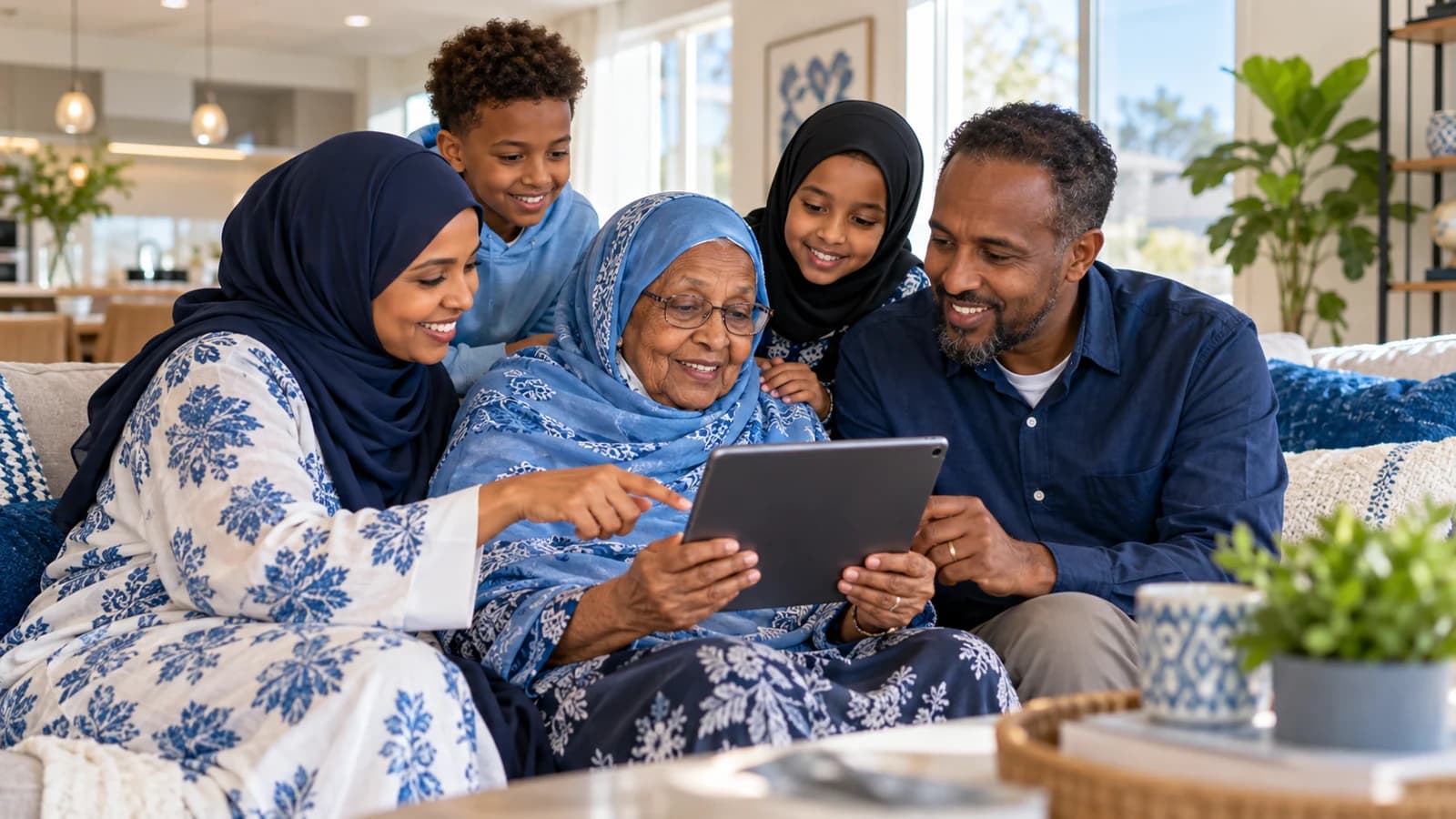 Illustrative multigenerational family reviewing care together